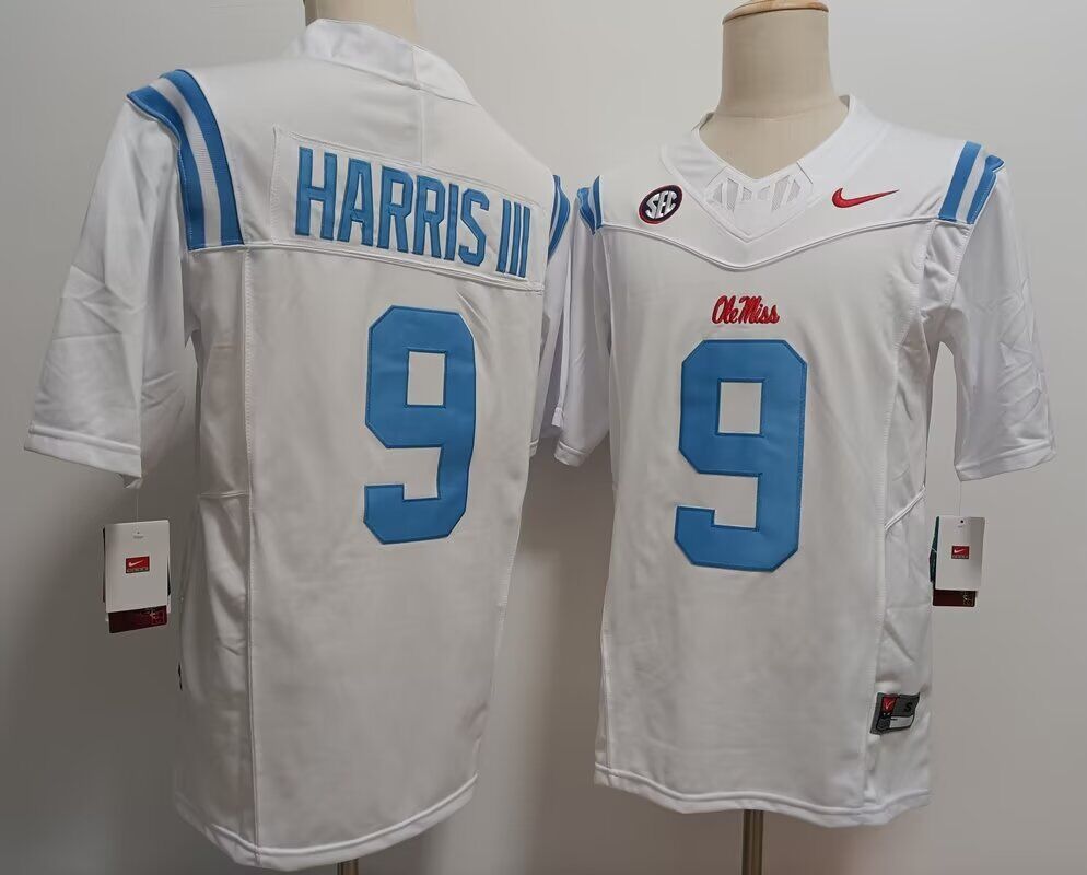 Men Cleveland Rebels #9 Harris III white 2024 NCAA Nike jersey->->NCAA Jersey